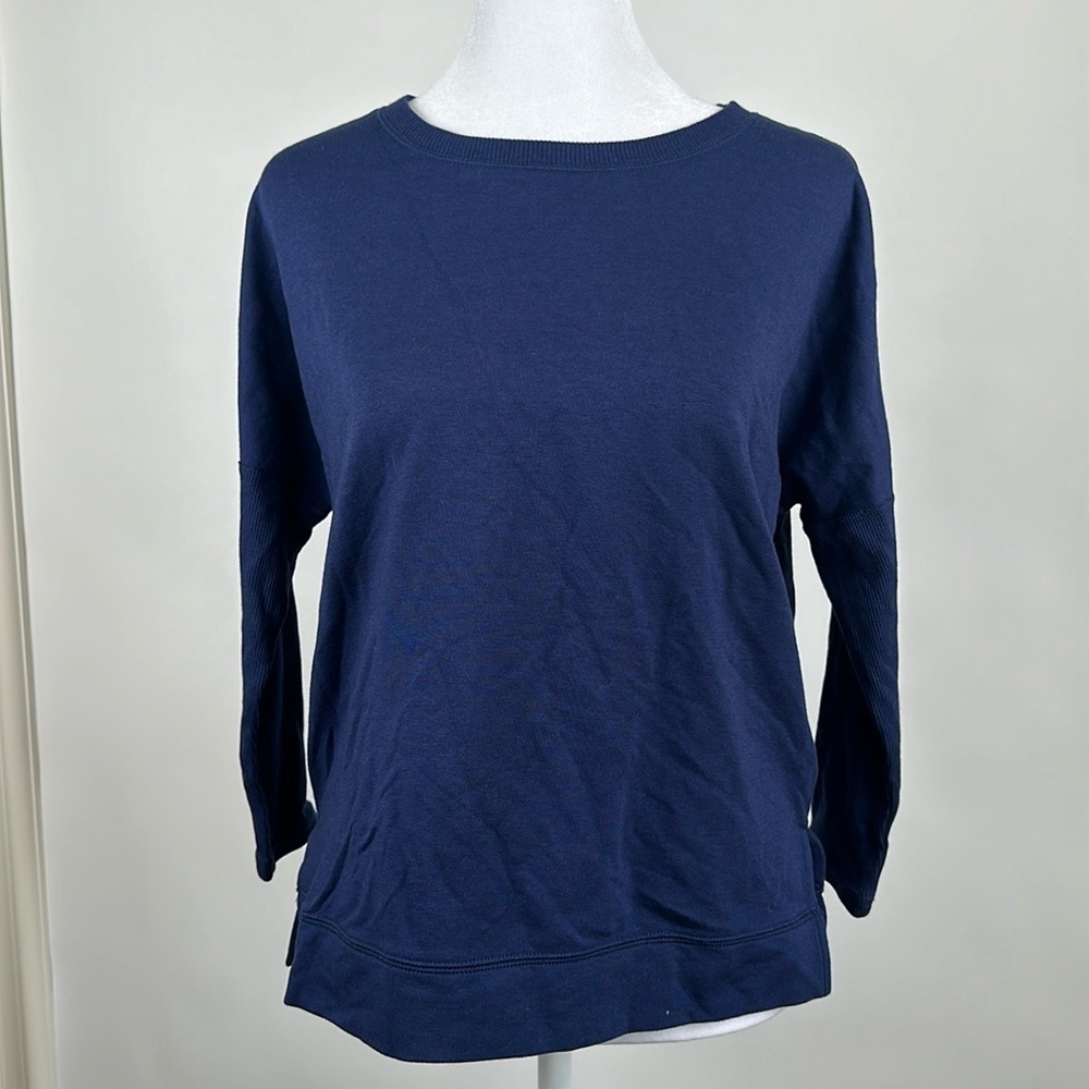 Zuda Studio Park Navy Blue Slouchy Athletic Long Sleeve Shirt Womens Size XXS